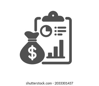 Icono de informe. Firma del documento del portapapeles de contabilidad. Símbolo de información de presupuesto. Clásico estilo plano. Elemento de diseño de calidad. Icono de informe simple. Vector
