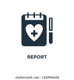 Report icon. Black filled vector illustration. Report symbol on white background. Can be used in web and mobile.