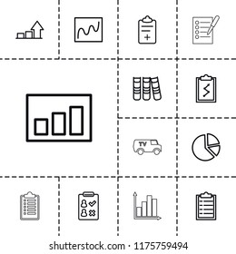 Report icon. collection of 13 report outline icons such as chart, pie chart, check list, checklist, clipboard with chart. editable report icons for web and mobile.