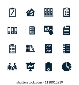 Report icon. collection of 16 report filled icons such as binder, pie chart, clipboard, checklist, dolar growth, graph on board. editable report icons for web and mobile.