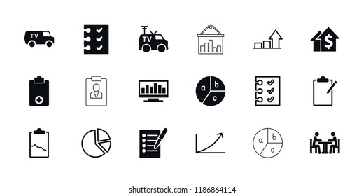 Report icon. collection of 18 report filled and outline icons such as tv van, checklist, meeting, dolar growth, pie chart, graph. editable report icons for web and mobile.