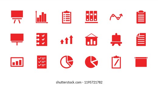 Report icon. collection of 18 report filled icons such as board, checklist, graph, pie chart, check list, graph on board, clipboard. editable report icons for web and mobile.