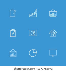 Report icon. collection of 9 report outline icons such as pie chart, dolar growth, graph on board, clipboard, chart. editable report icons for web and mobile.
