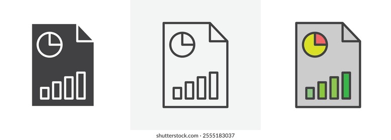 Report icon collection in black and colored style.