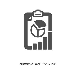 Report icon. Column graph, pie chart sign. Market analytics symbol. Quality design element. Classic style icon. Vector