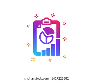 Report icon. Column graph, pie chart sign. Market analytics symbol. Dynamic shapes. Gradient design report icon. Classic style. Vector