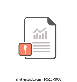 Report icon with exclamation mark. Report icon and alert, error, alarm, danger symbol. Vector icon
