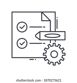 Icono de informe, ilustración lineal aislada, vector de línea delgada, signo de diseño web, símbolo de concepto de contorno con trazo editable sobre fondo blanco.