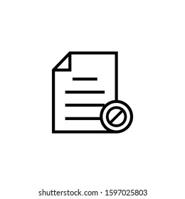 Report icon with not allowed sign in lineart style on white background, Report icon and block, forbidden, prohibit symbol