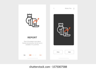 report icon on a dark and light background. accompanied by layout design for the mobile app. made for payment and economy icon