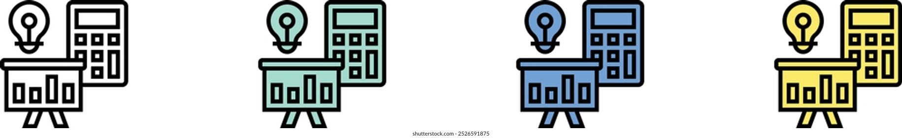 report icon. Outline, Green, Blue and Yellow Style Design Isolated On White Background