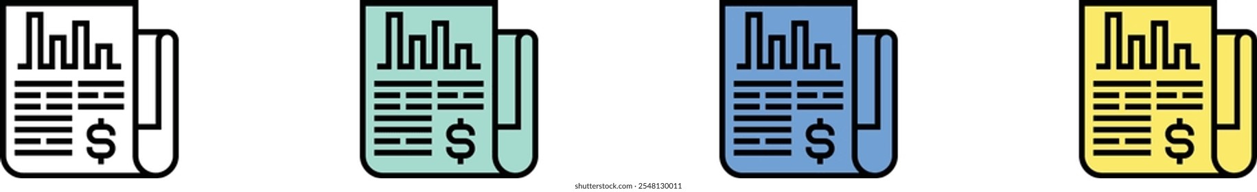 report icon. Outline, Green, Blue and Yellow Style Design Isolated On White Background