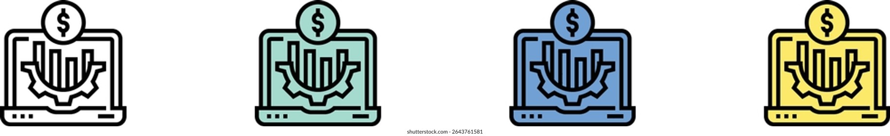 report icon. Outline, Green, Blue and Yellow Style Design Isolated On White Background