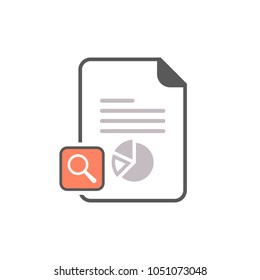 Report icon with research sign. Report icon and explore, find, inspect symbol. Vector icon