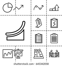 Report icon. set of 13 outline reporticons such as clipboard, binder, meeting, pie chart, graph, chart, check list, graph on board, checklist