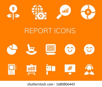 conjunto de iconos de informe. 14 iconos de informe rellenos.  Iconos modernos sencillos, como: Crecimiento, Economía, Estadísticas, Gráfico, Dictáfono, Gráfico, Análisis, Jubilación, China, Firma, Noticias