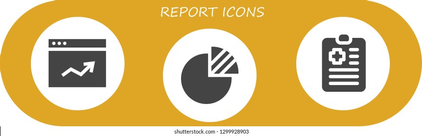  report icon set. 3 filled report icons.  Simple modern icons about  - Analytics, Pie graph, Clipboard