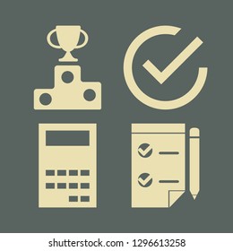 report icon set with calculator, podium and check vector illustration