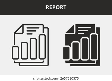 Report Icon Set Double Style Collection. Contains Outline and Glyph Style Icons. Report Outline and Glyph Style Icon Collections