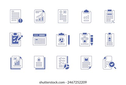 Report icon set. Duotone style line stroke and bold. Vector illustration. Containing progress, report, data analysis, analytics, analysis, news, health, medical.