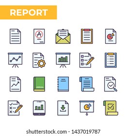 Report icon set, filled color style