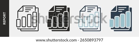 Report Icon Set Multiple Style Collection. Contains Outline, Glyph, Outline Blue and Glyph Blue Style Icons