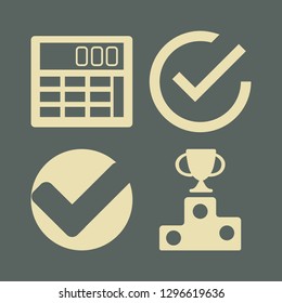 report icon set with podium, check and calculator vector illustration