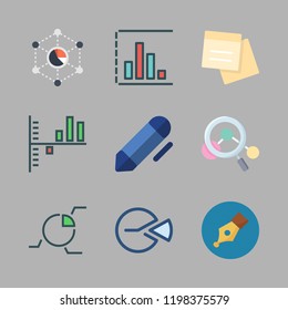 report icon set. vector set about pen, bar chart, note and magnifying glass icons set.