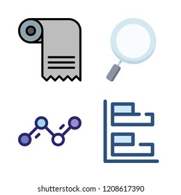 report icon set. vector set about line chart, invoice, magnifying glass and bar chart icons set.