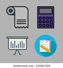 report icon set. vector set about notes, calculator, invoice and bar chart icons set.