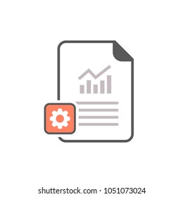 Report icon with settings sign. Report icon and customize, setup, manage, process symbol. Vector icon