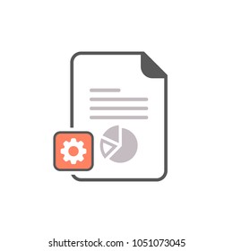 Report icon with settings sign. Report icon and customize, setup, manage, process symbol. Vector icon