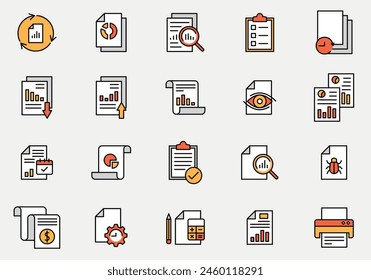 Report icon vector illustration. Settings and analysis icon on isolated background. Document sign concept.