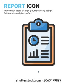 Vector de icono de informe con estilo de color de contorno aislado en fondo blanco. Icono de símbolo de signo de ilustración de vector para negocios digitales, finanzas, industria, empresa, aplicaciones, web y proyecto
