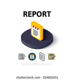 Report icon, vector symbol in flat, outline and isometric style
