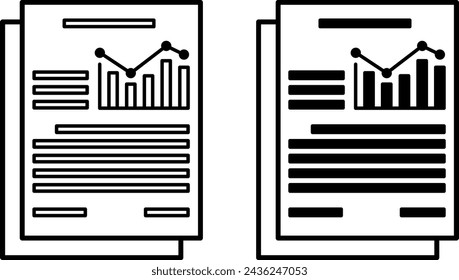 Report icons. Black and White Vector Icons. Financial Document with Chart and Records. Finance and Data Analytics Concept