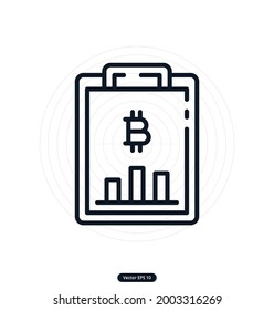 report Icons. Cryptocurrency and Blockchain vector icons. Crypto Icon Set Featuring Bitcoin, Wallet, Mining, P2P,  Smart Contracts, money exchange Vectors icon. EPS10