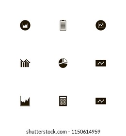 report icons. descending graph, statistics, pie chart and calculator vector icons set