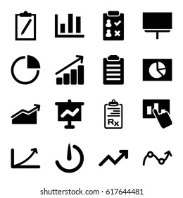 Report icons set. set of 16 report filled icons such as board, clipboard, pie chart, stopwatch camera, graph, hand on graph, chart, check list