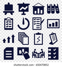 Report icons set. set of 16 report filled icons such as board, paper, clipboard, check list, checklist, meeting, binder, stopwatch camera, graph, hand on graph, graph on board
