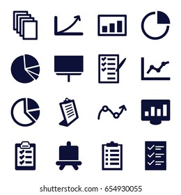 Report icons set. set of 16 report filled icons such as board, paper, clipboard, check list, pie chart, graph, checklist, chart