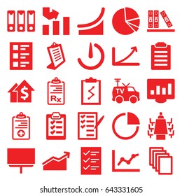 Report icons set. set of 25 report filled icons such as graph, paper, clipboard, board, check list, tv van, medical clipboard, binder, pie chart, checklist, meeting