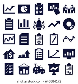 Report icons set. set of 25 report filled icons such as tv van, medical clipboard, clipboard, meeting, graph, checklist, hand on graph, chart, pie chart, dolar growth