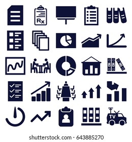 Report icons set. set of 25 report filled icons such as graph, paper, board, tv van, binder, clipboard, checklist, meeting, stopwatch camera, chart, pie chart