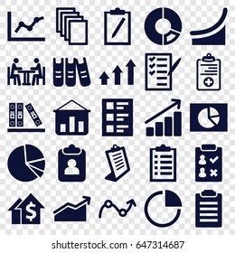 Report icons set. set of 25 report filled icons such as paper, clipboard, check list, medical clipboard, binder, pie chart, checklist, meeting, graph, chart, dolar growth