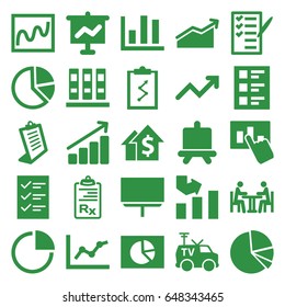 Report icons set. set of 25 report filled icons such as board, graph, clipboard, check list, tv van, pie chart, checklist, meeting, hand on graph, chart, binder, dolar growth
