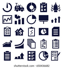 Report icons set. set of 25 report filled icons such as graph, paper, board, check list, tv van, clipboard, checklist, meeting, pie chart, stopwatch camera, chart