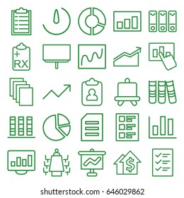 Report icons set. set of 25 report outline icons such as board, paper, clipboard, checklist, binder, meeting, stopwatch camera, graph, chart, pie chart, dolar growth
