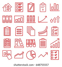 Report icons set. set of 25 report outline icons such as paper, medical clipboard, binder, checklist, clipboard, graph, chart, pie chart, dolar growth, check list