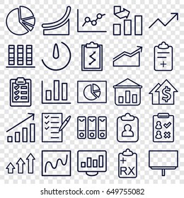 Report icons set. set of 25 report outline icons such as graph, board, check list, medical clipboard, clipboard, pie chart, binder, stopwatch camera, chart, dolar growth